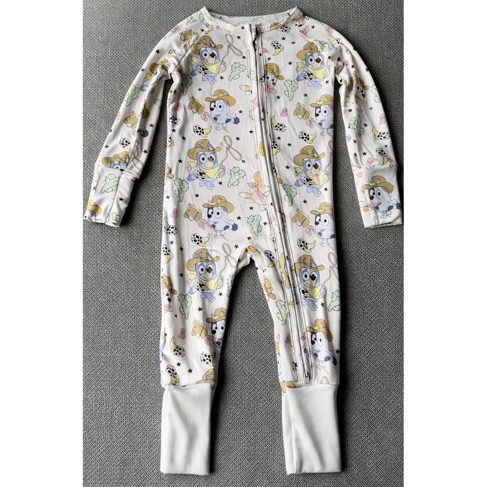 Bluey Cowboy Bamboo Convertible Zippy Sleeper Pajamas 6-12M Western Cactus